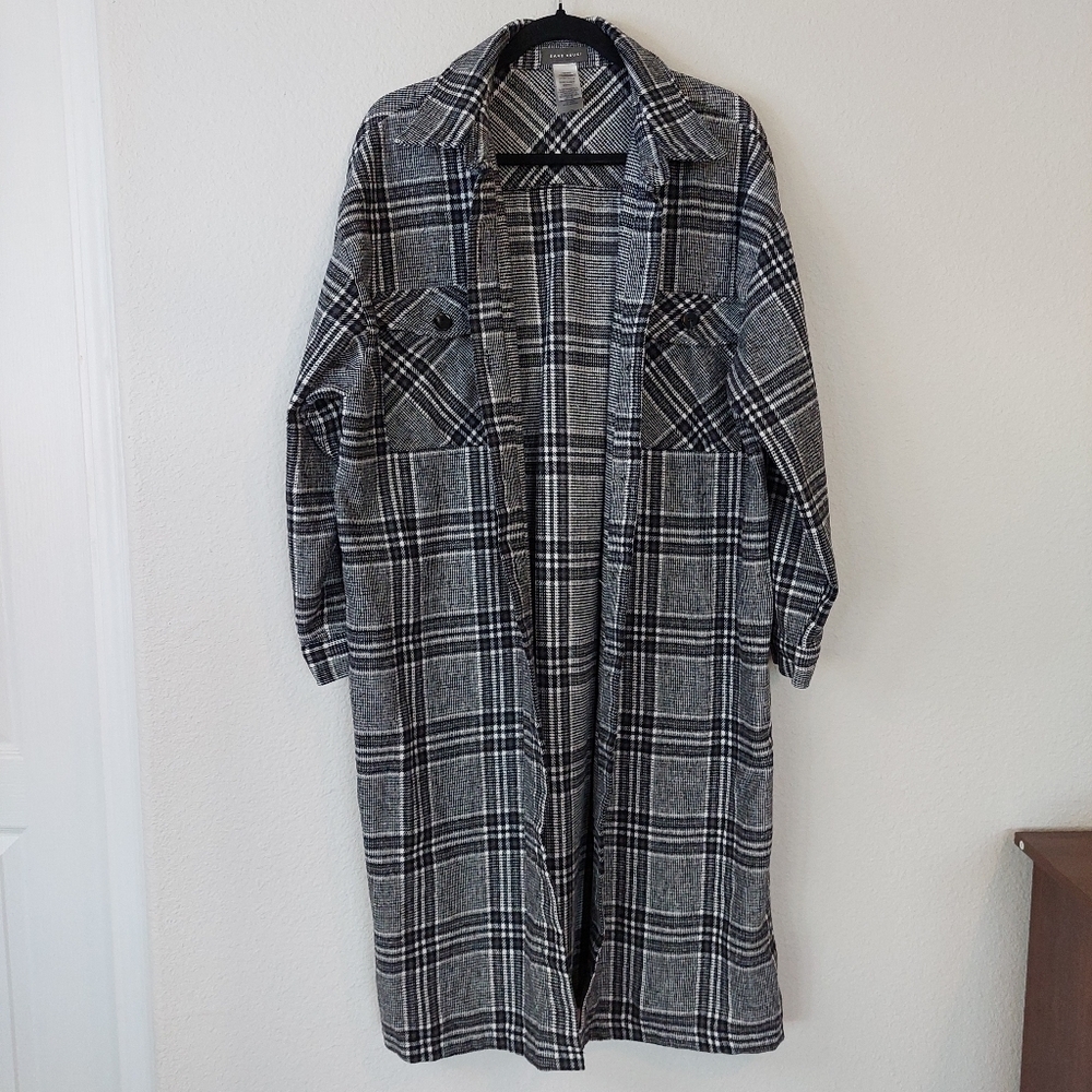 San Souci Plaid Oversize Shirt Shacket Duster Jacket Size Large